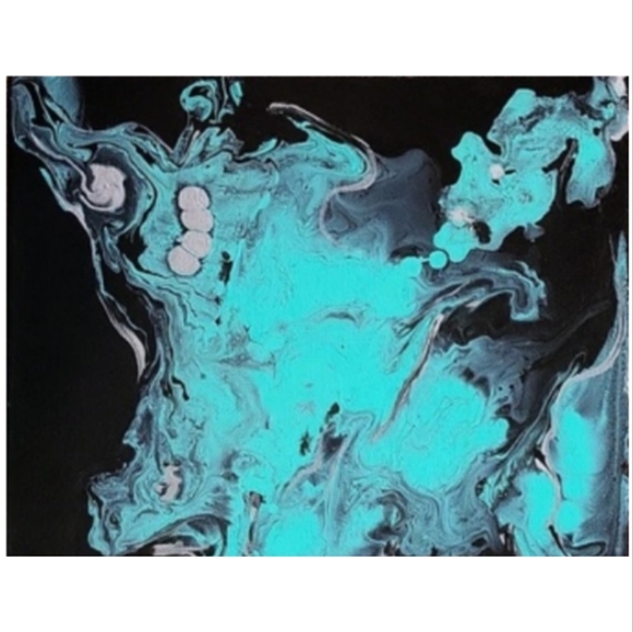 Hand Crafted Black and Turquoise Abstract Design 11x14 Inches Canvas Painting - Picture 4 of 5